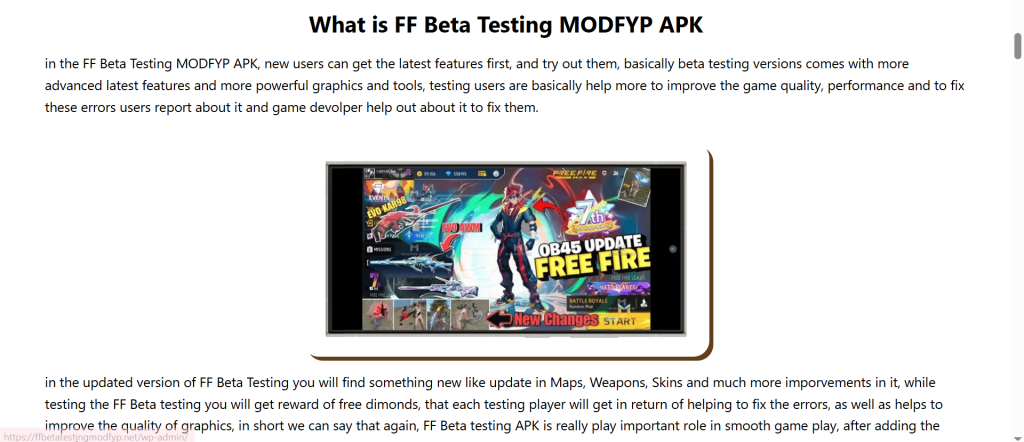 FF Beta Testing Modfyp APK For PC 1